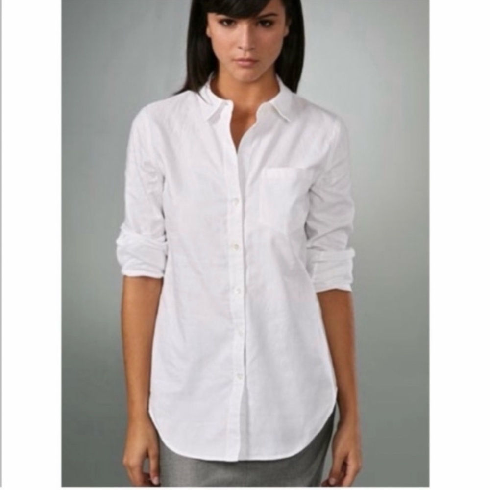 Theory White Long-Sleeve Button-Down Shirt
